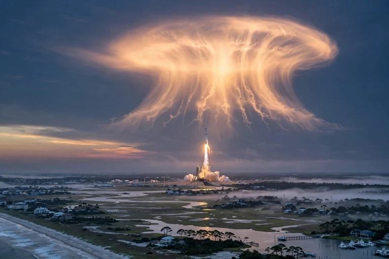 SpaceX Launch Creates Stunning Jellyfish Cloud Over US East Coast SpaceX rocket launch creating a jellyfish cloud over the US East Coast
